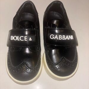 Dolce & Gabbana Little Kids Black Leather Wingtip Velcro Shoes